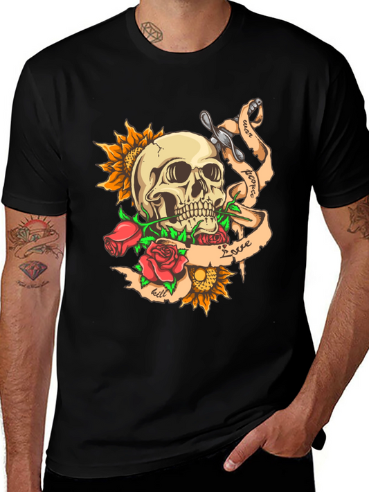 Skull & Roses Graphic Tee - Edgy Style