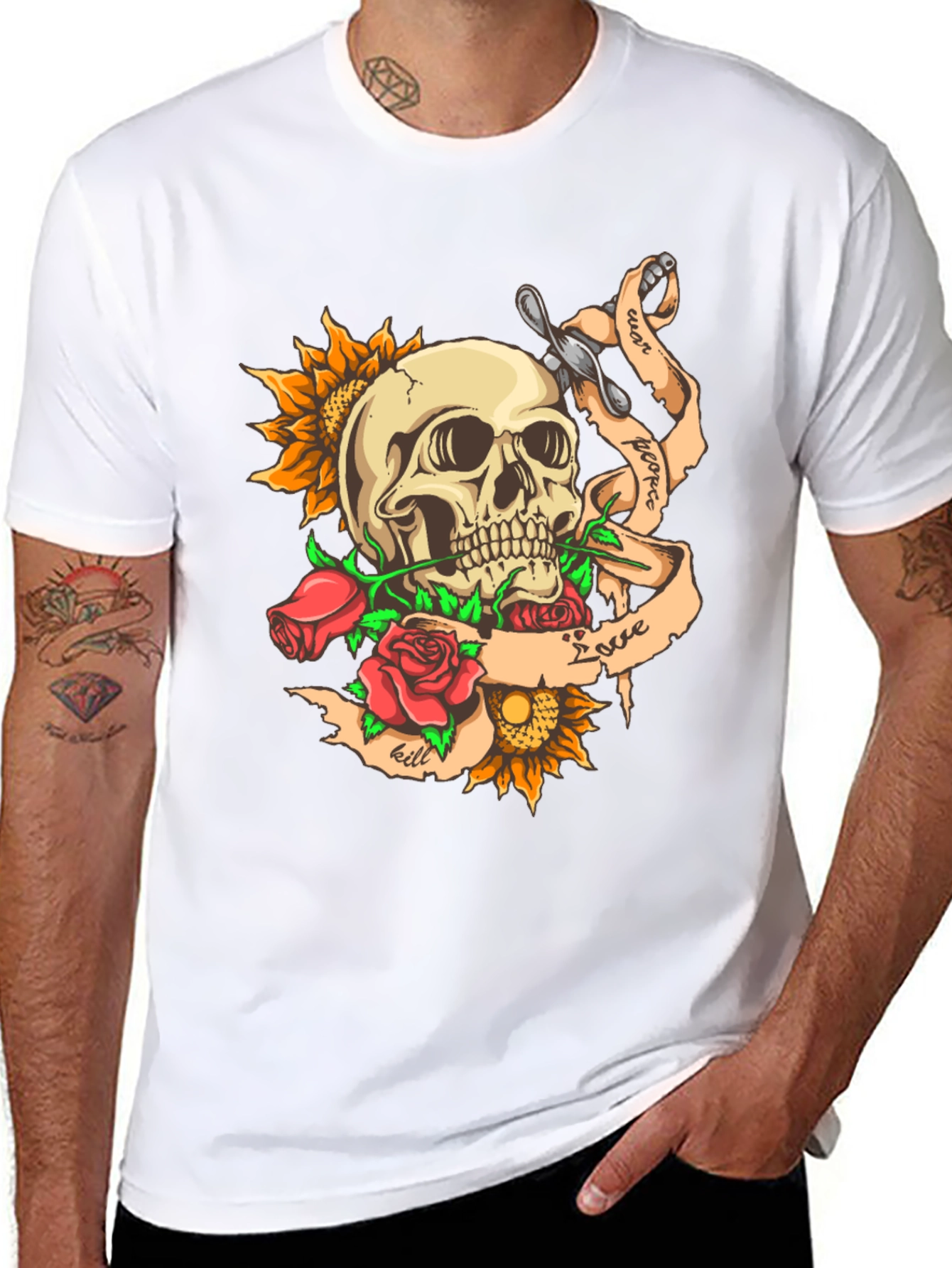 Skull & Roses Graphic Tee - Edgy Style
