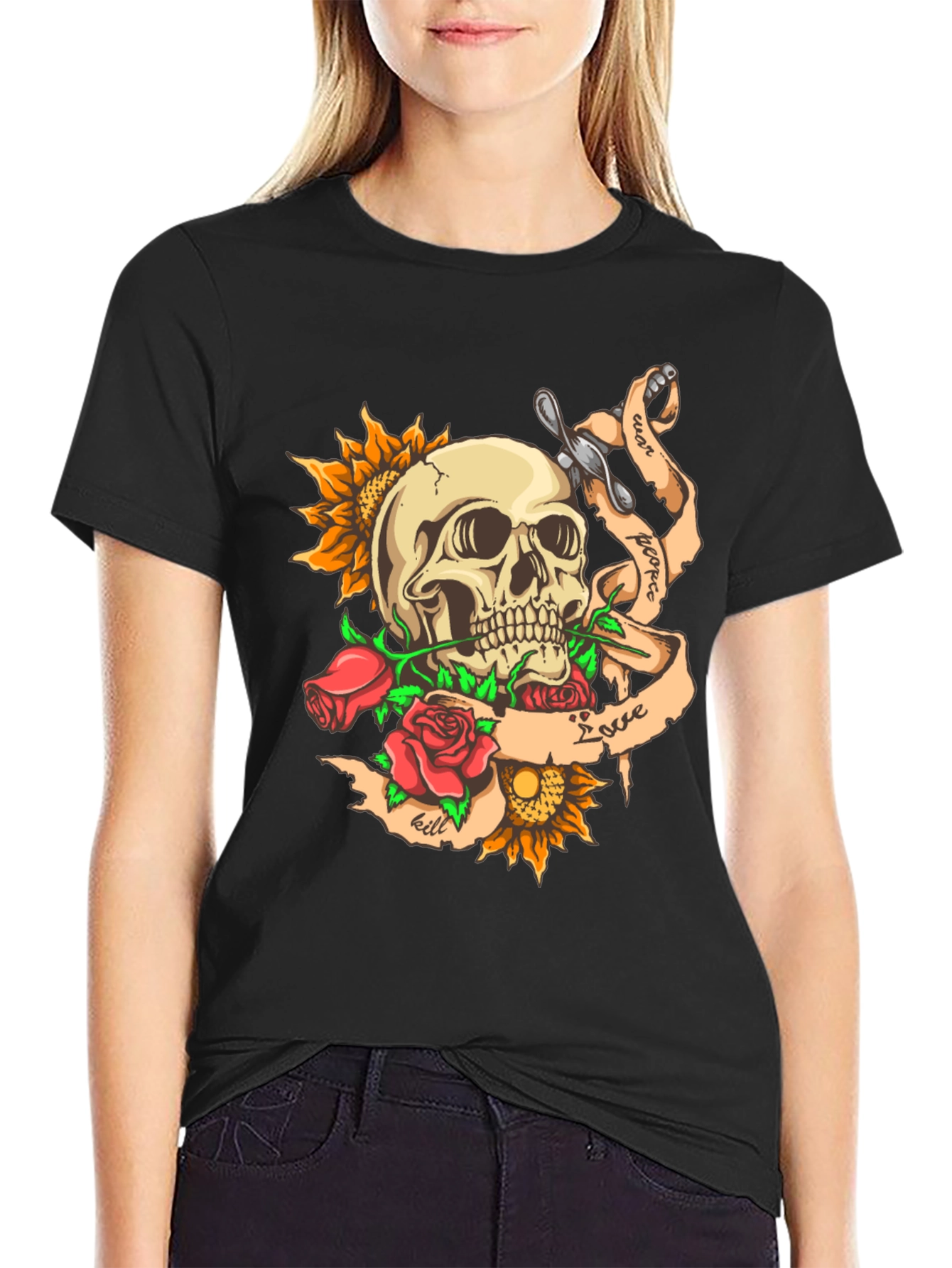 Skull & Roses Graphic Tee - Edgy Style