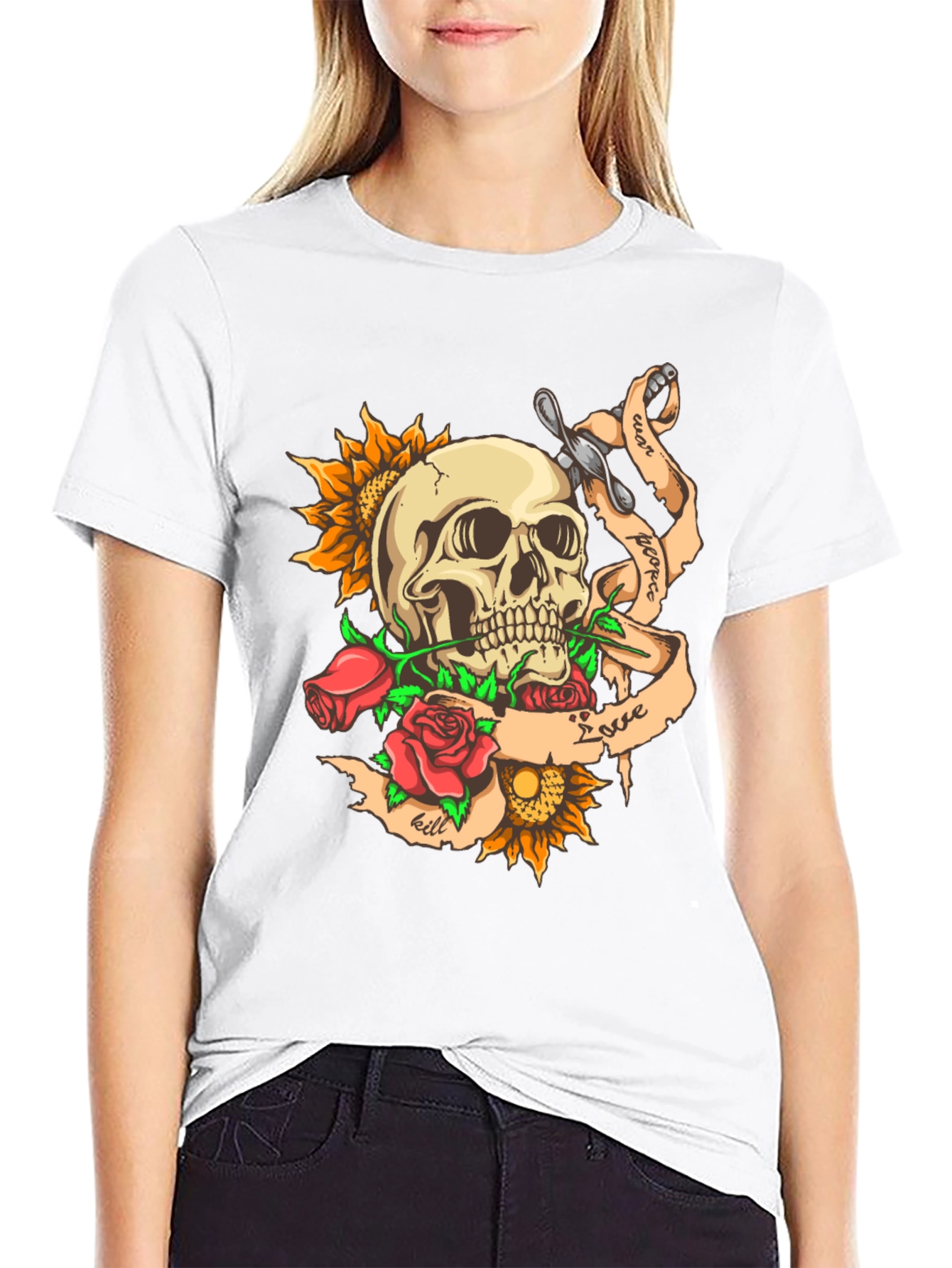 Skull & Roses Graphic Tee - Edgy Style