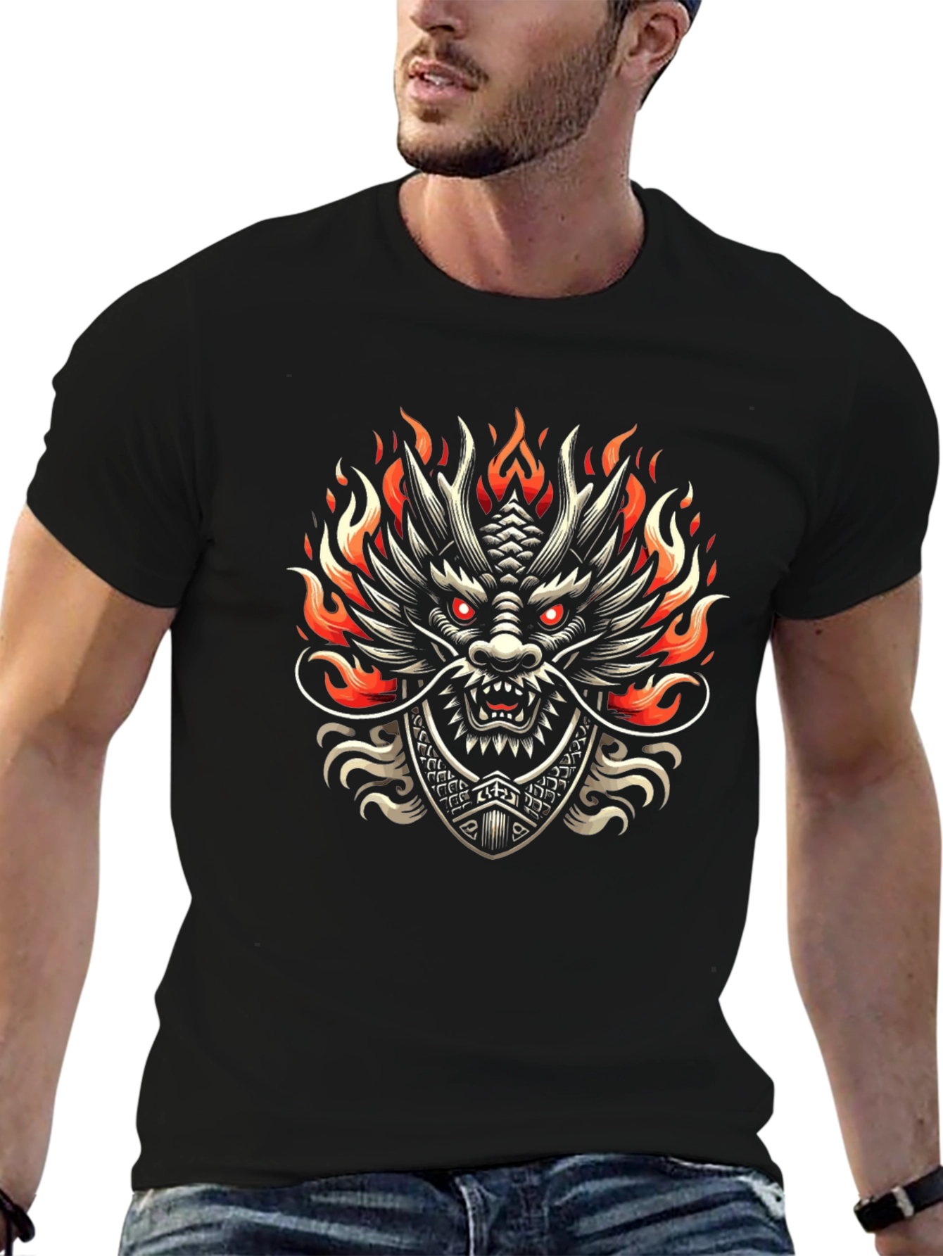 Dragon Graphic Print Black Tee