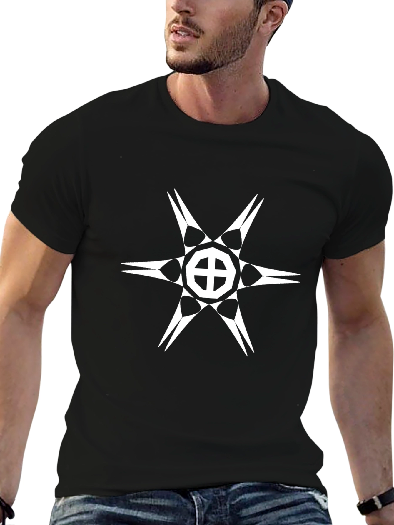 Geometric Graphic Tee - Black Cotton Casual