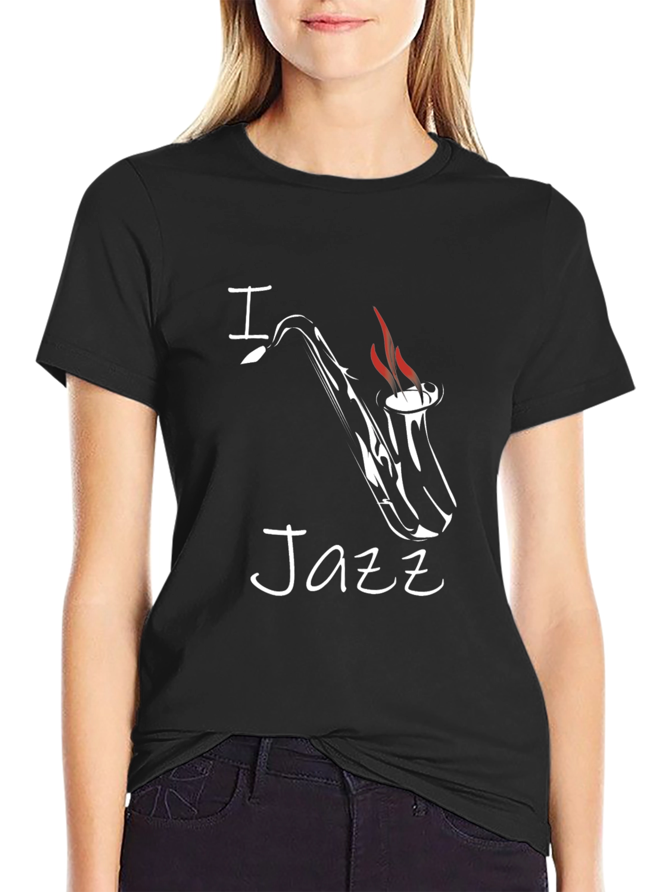 I Saxophone Jazz Graphic Tee - Black Cotton T-Shirt