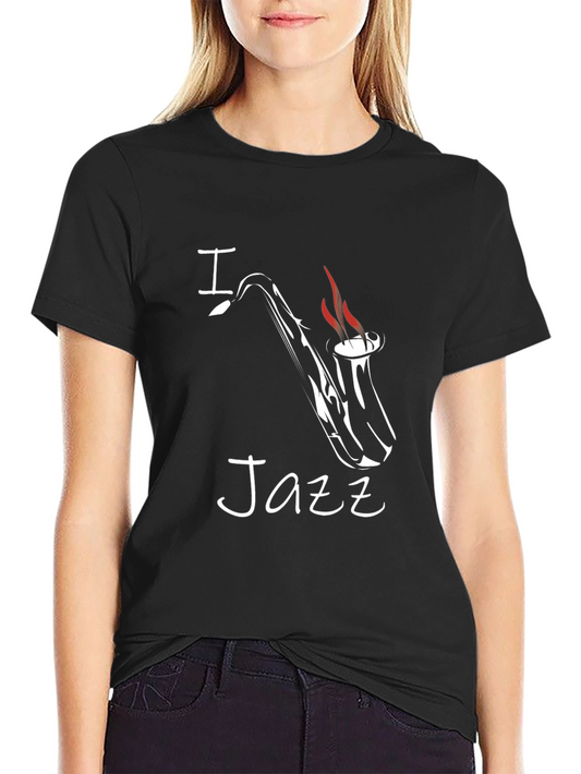I Saxophone Jazz Graphic Tee - Black Cotton T-Shirt