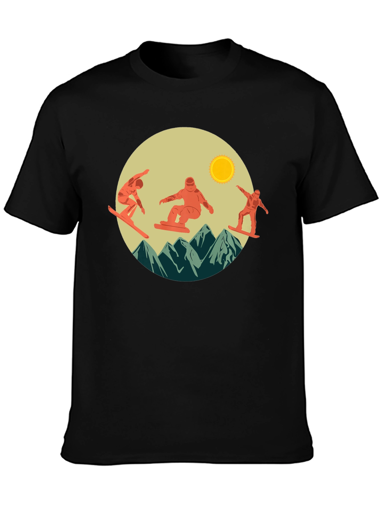 Snowboarder Mountain Scene Graphic Tee - Black