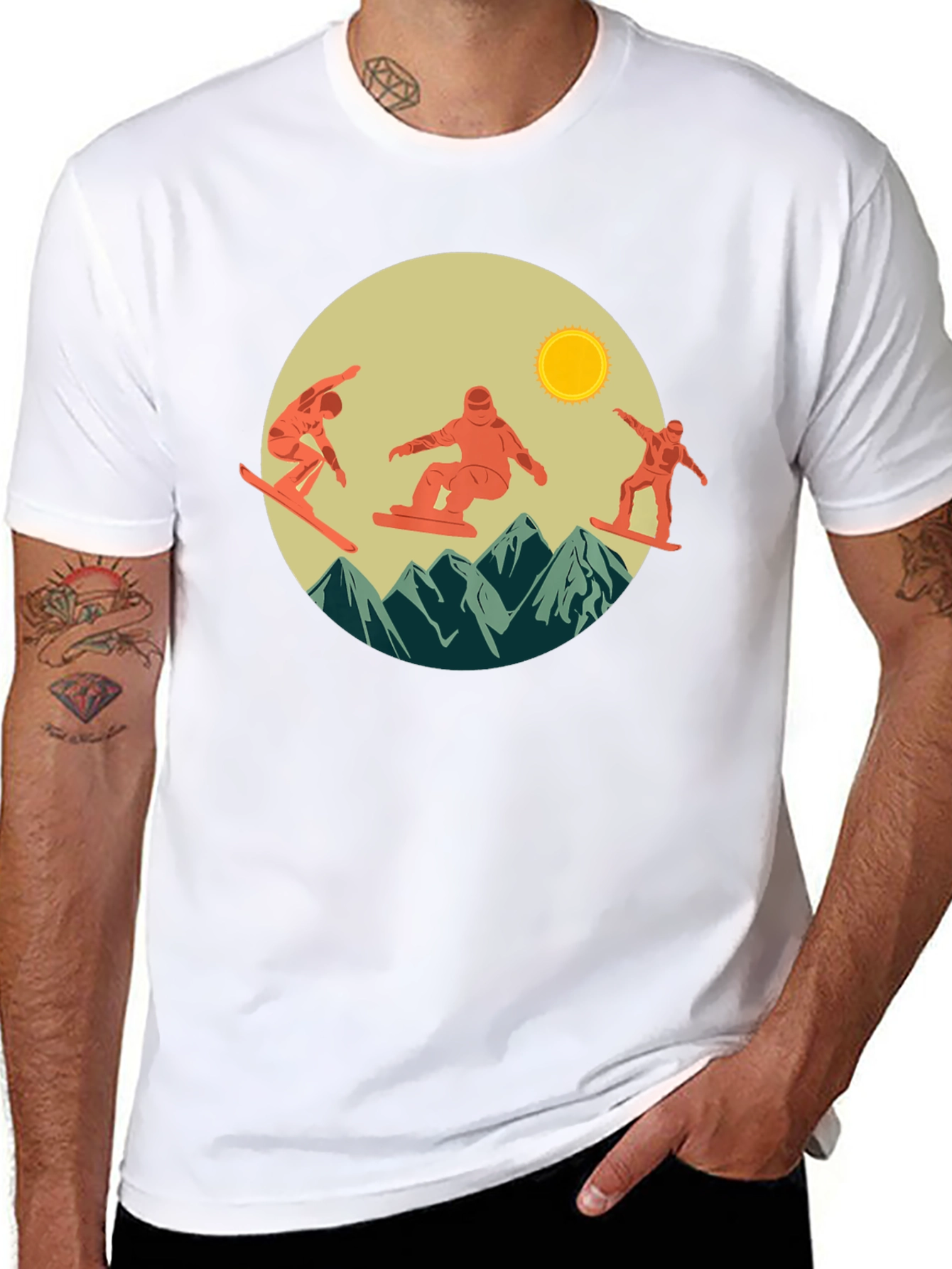 Snowboarder Mountain Scene Graphic Tee - Black