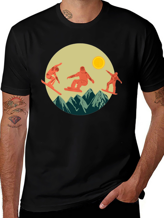 Snowboarder Mountain Scene Graphic Tee - Black