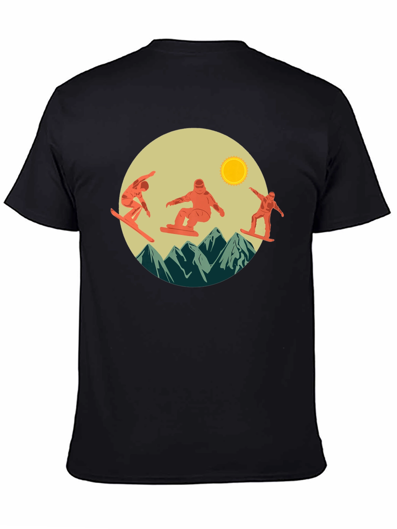 Snowboarder Mountain Scene Graphic Tee - Black