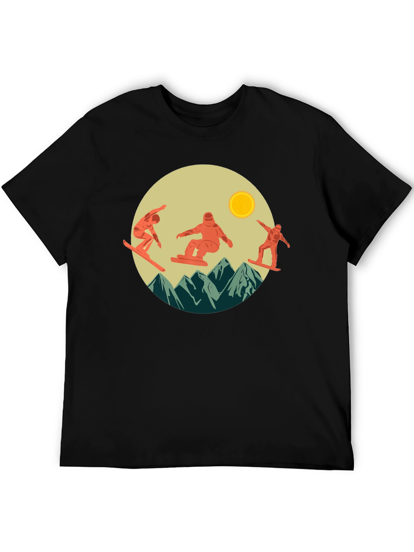 Snowboarder Mountain Scene Graphic Tee - Black