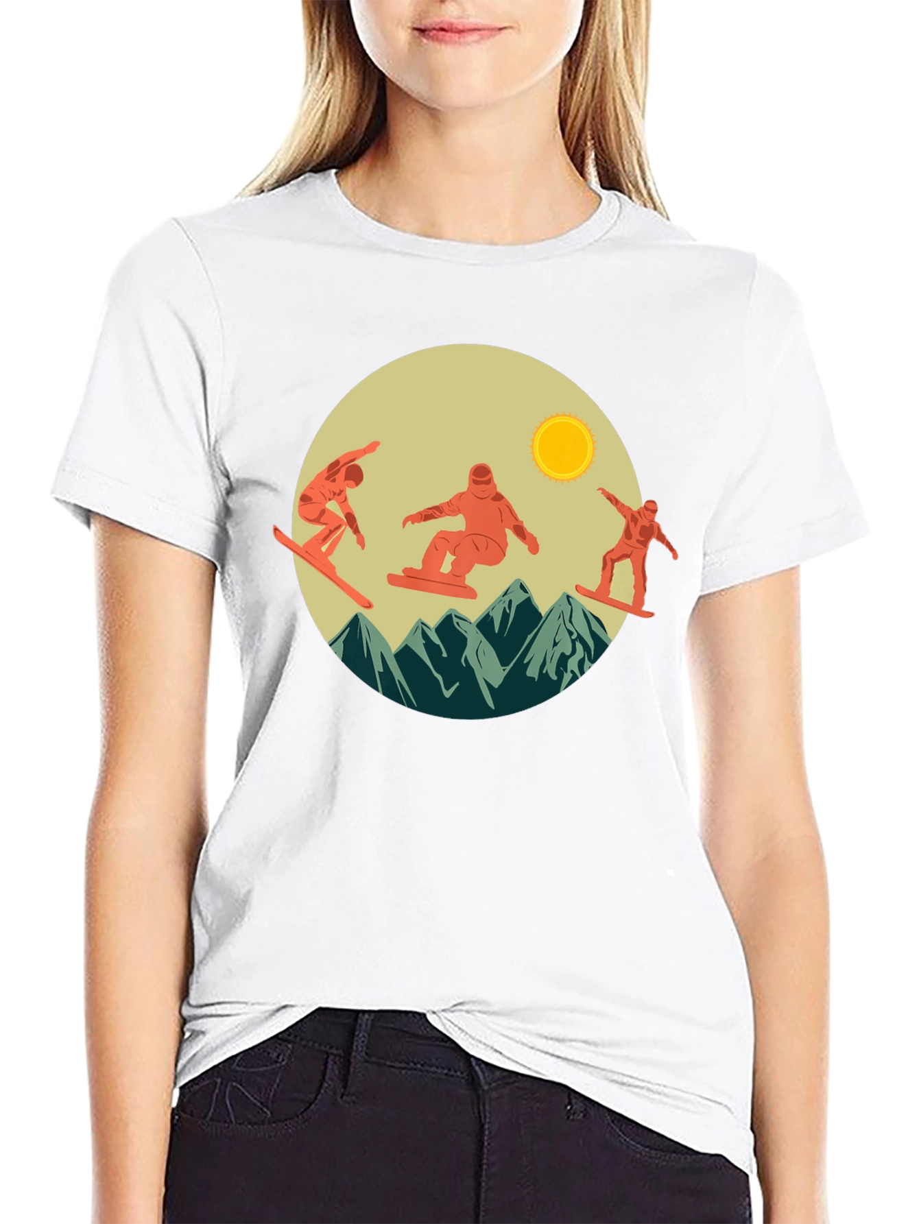 Snowboarder Mountain Scene Graphic Tee - Black