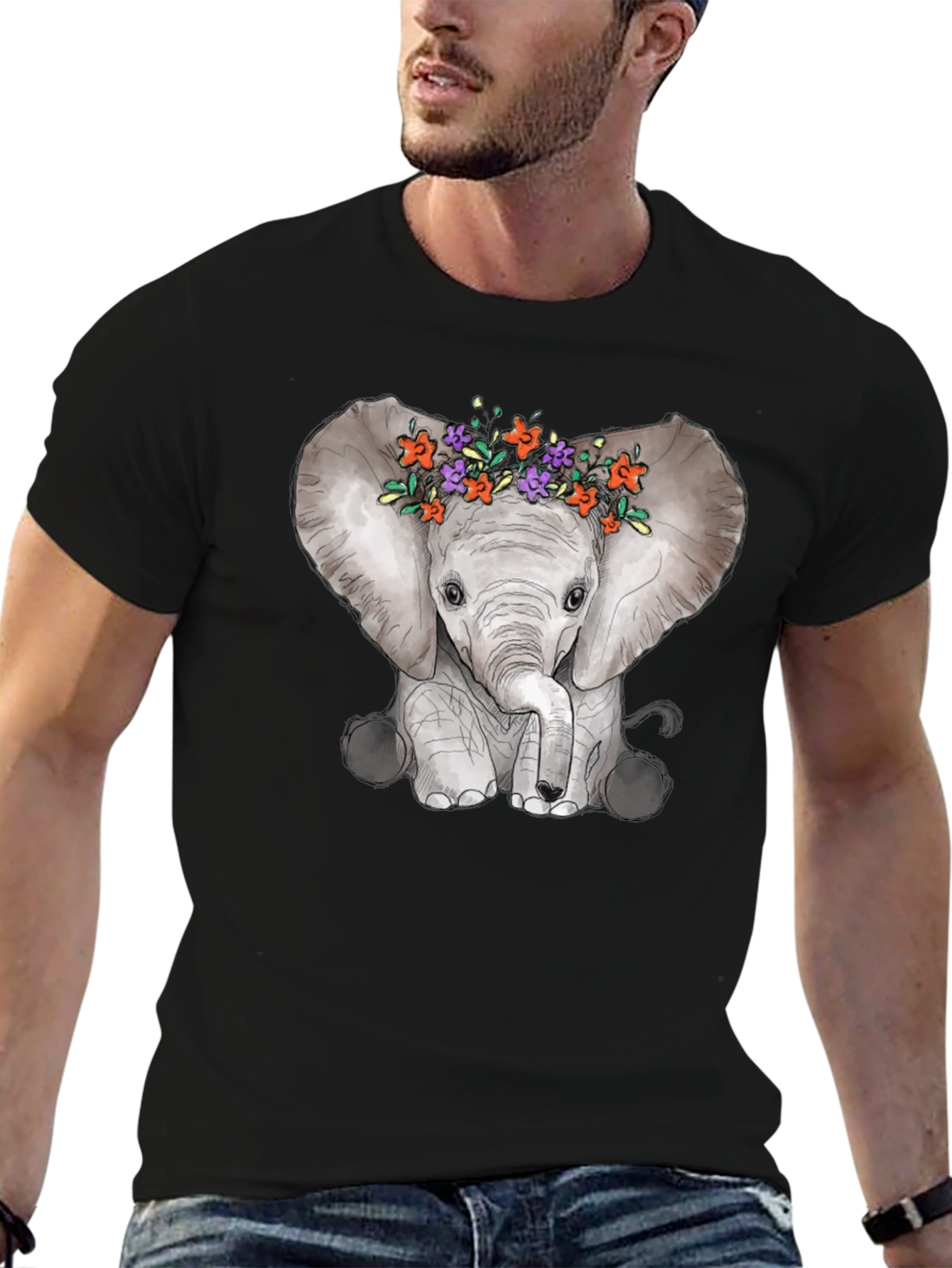 Elephant Floral Crown Graphic Tee