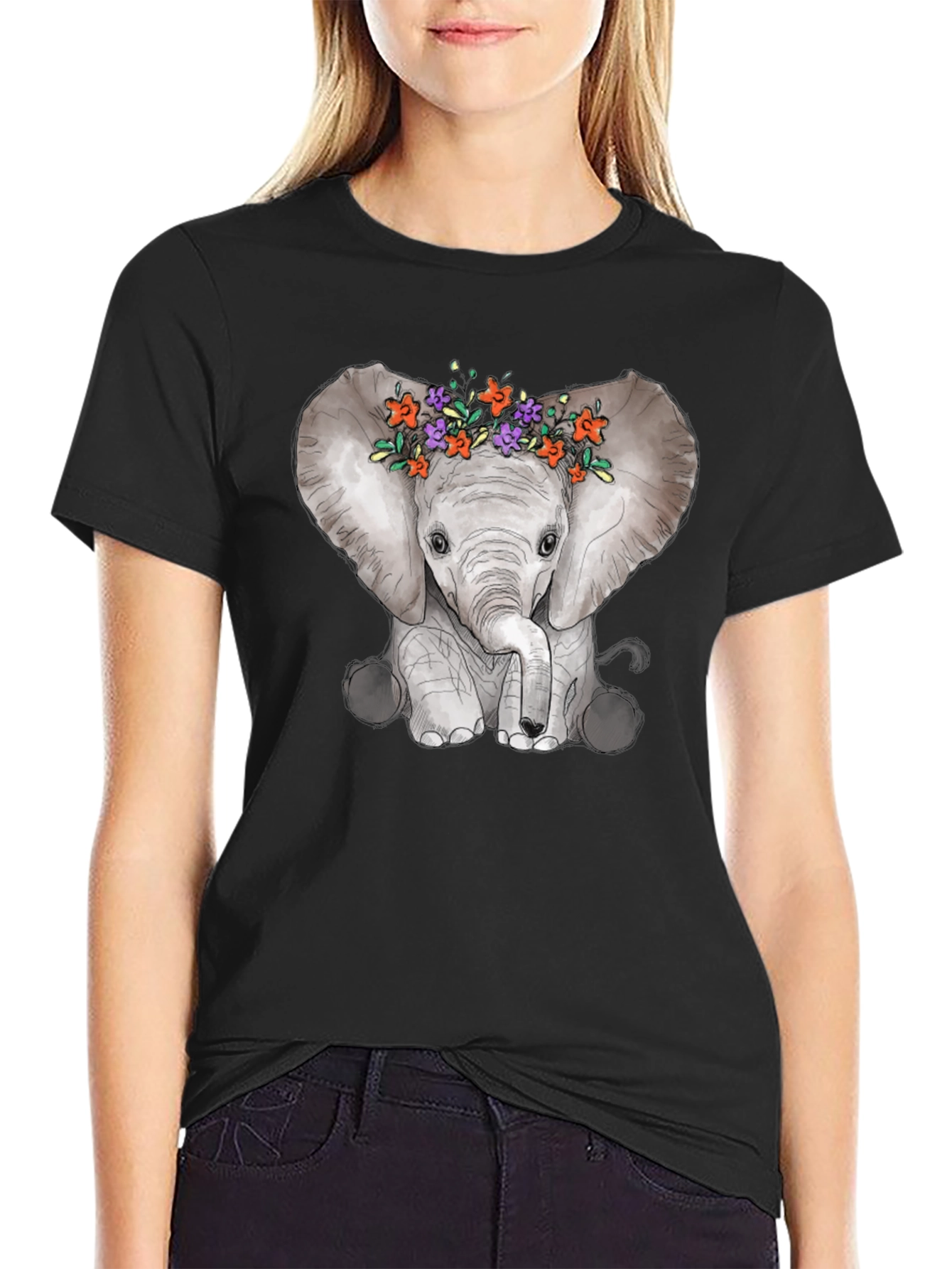 Elephant Floral Crown Graphic Tee