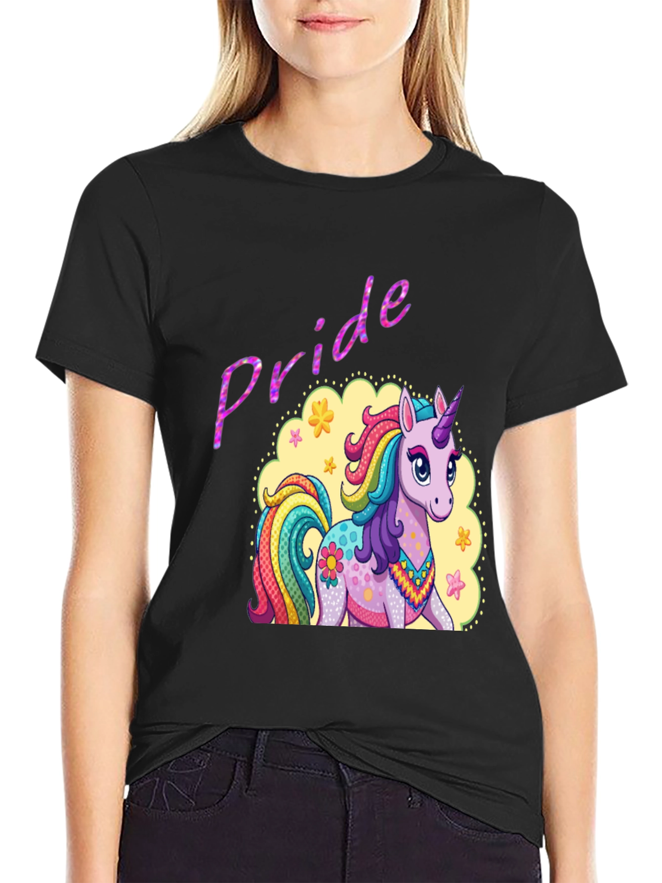 Pride Unicorn Graphic Tee - Black
