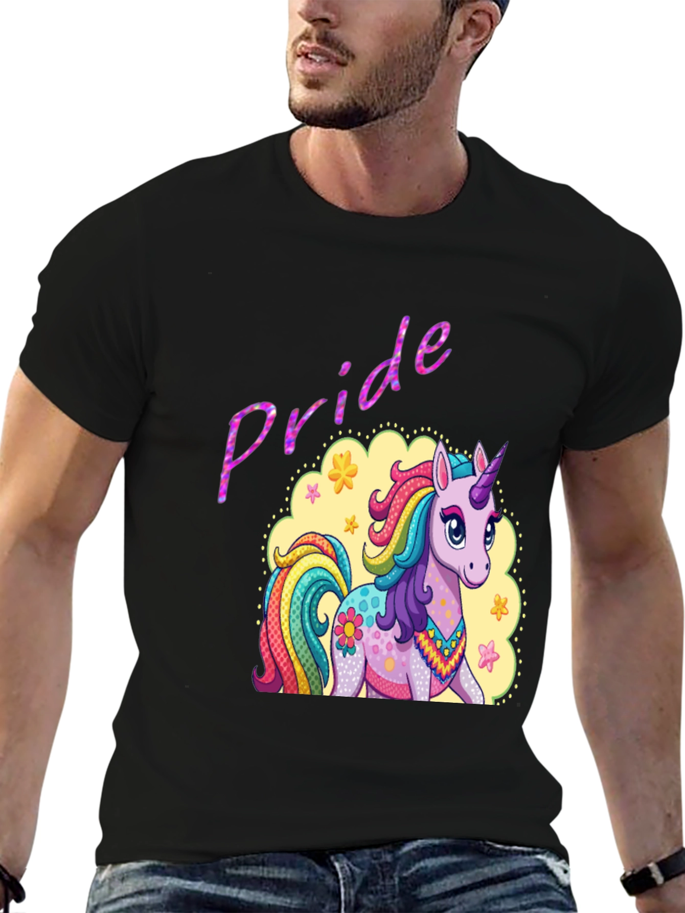 Pride Unicorn Graphic Tee - Black