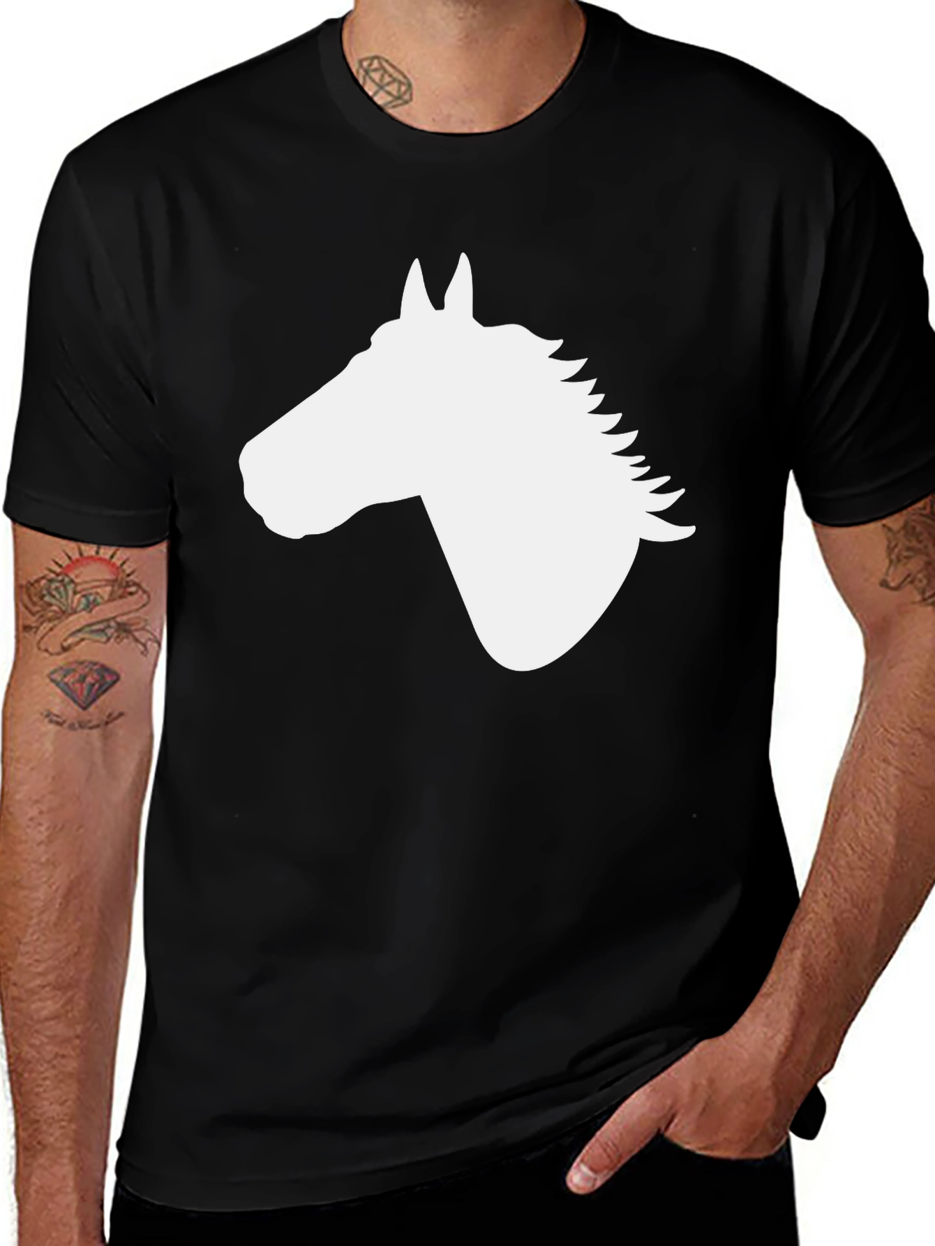 Horse Silhouette Graphic Tee - Black Cotton Blend