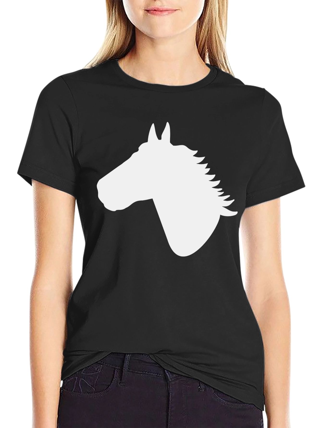 Horse Silhouette Graphic Tee - Black Cotton Blend