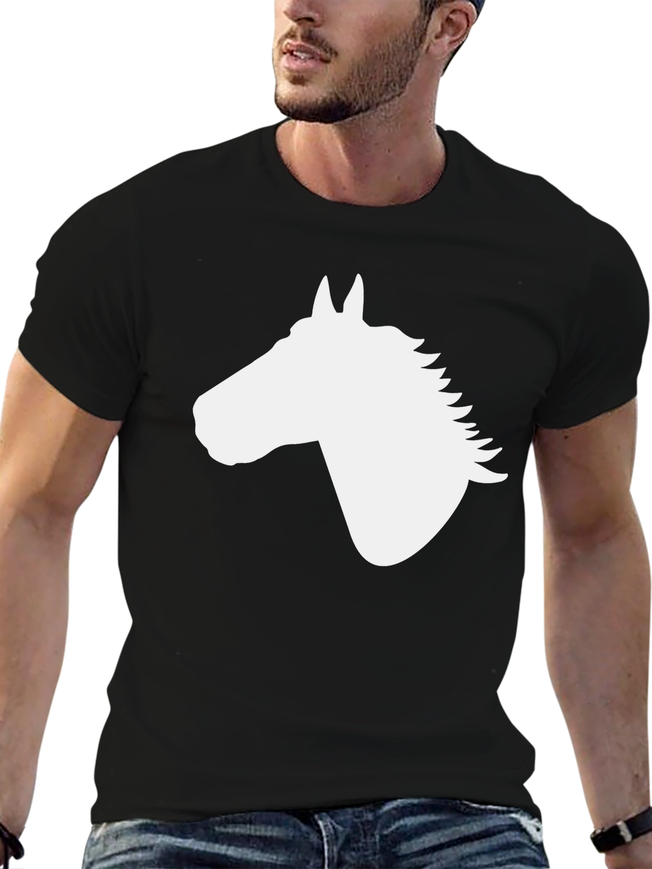 Horse Silhouette Graphic Tee - Black Cotton Blend