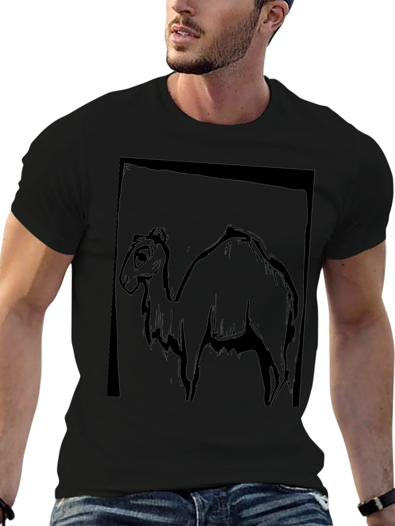 Camel Graphic Print Black T-Shirt