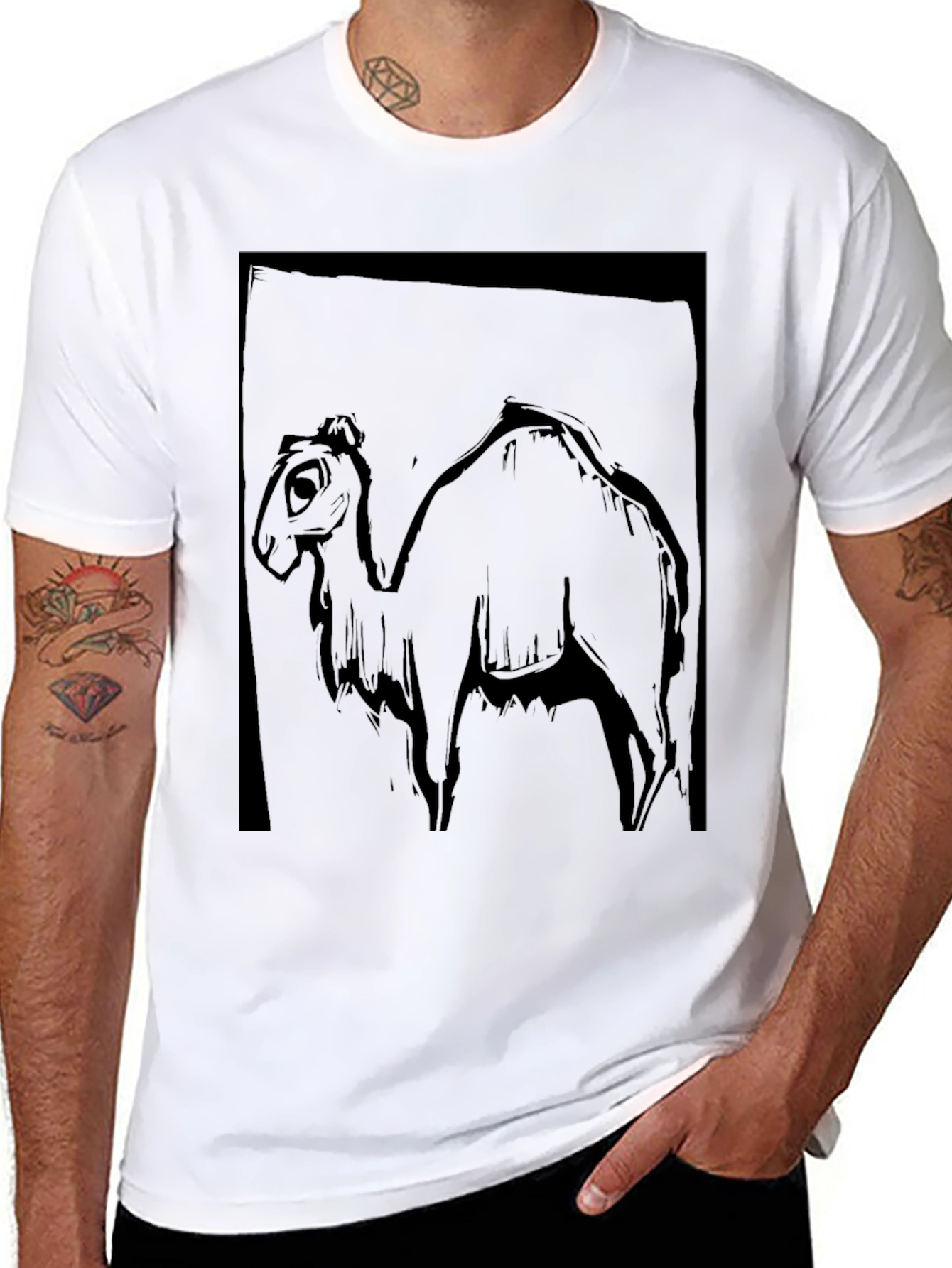 Camel Graphic Print Black T-Shirt