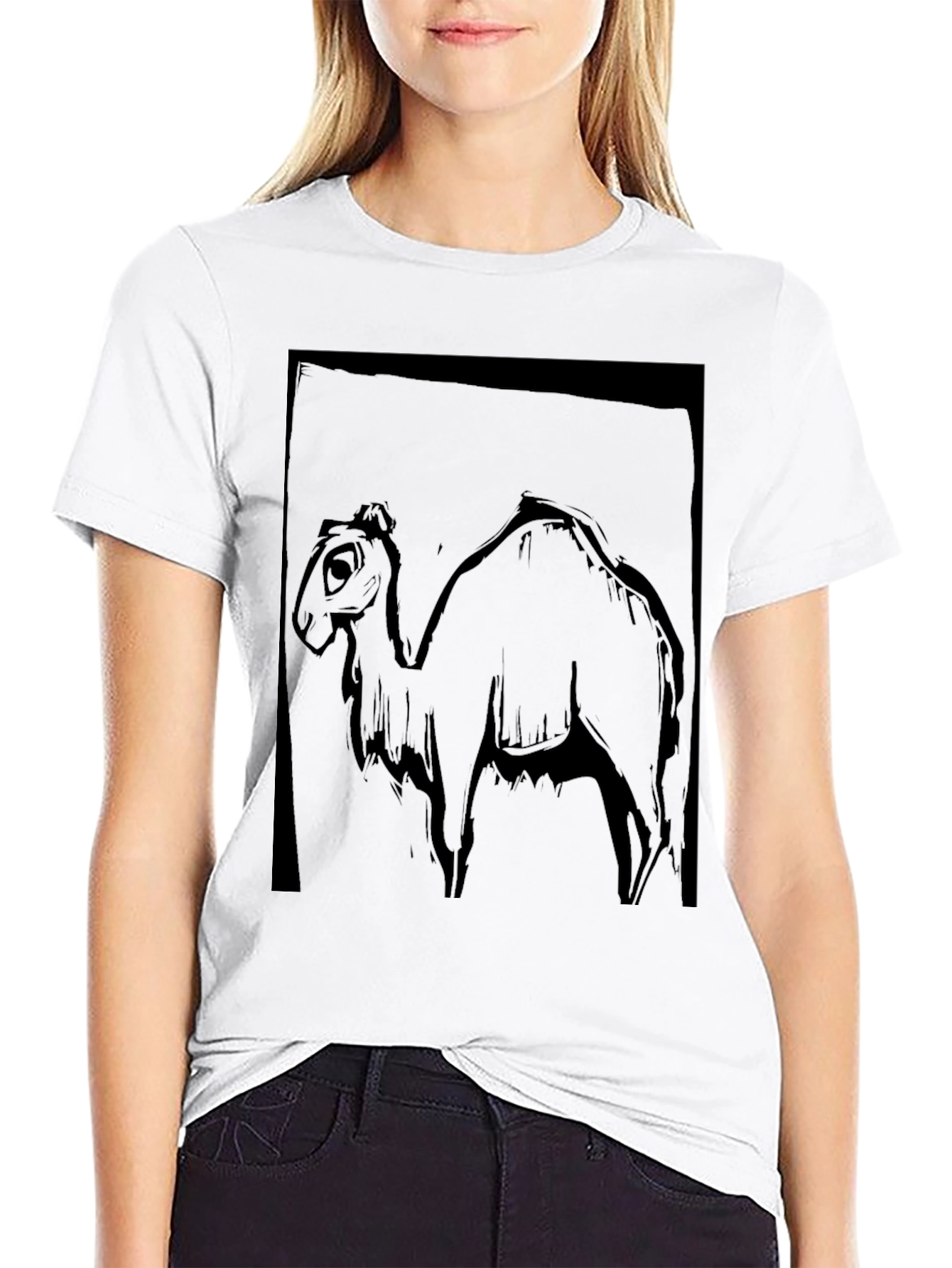 Camel Graphic Print Black T-Shirt