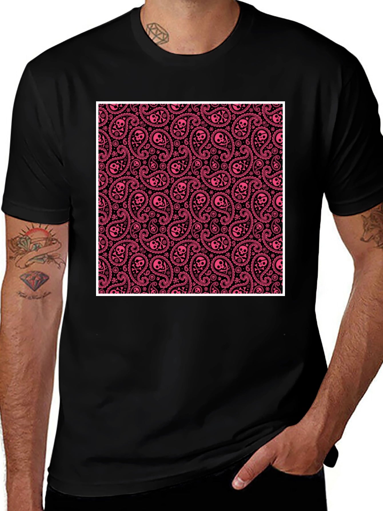 Edgy Paisley Skull T-Shirt - Black