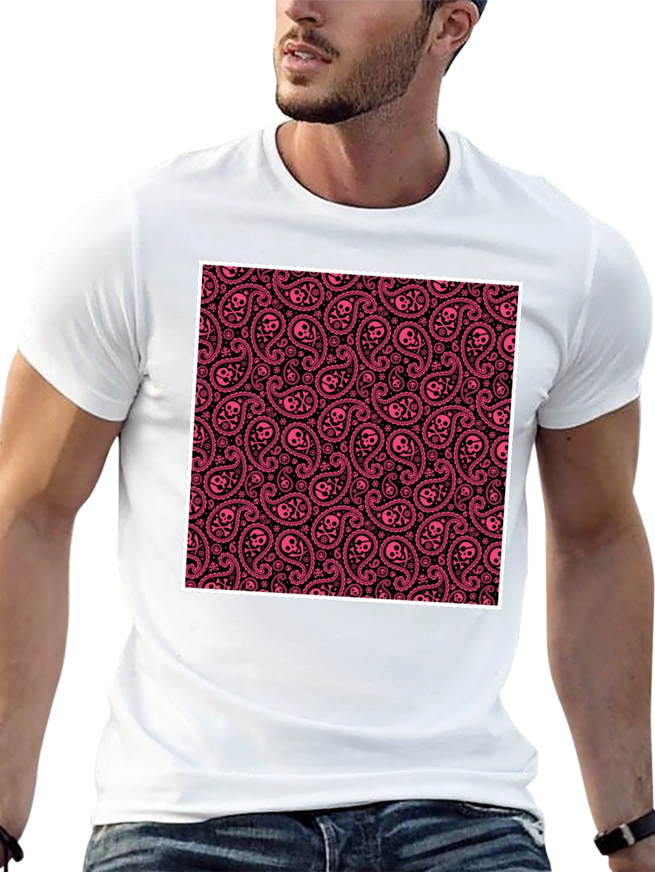 Edgy Paisley Skull T-Shirt - Black