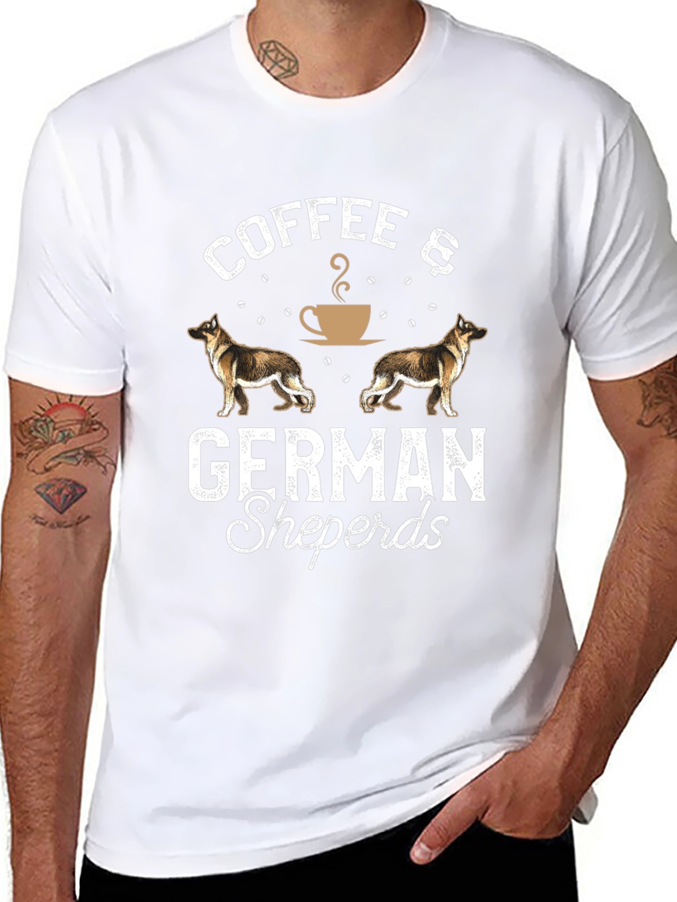 Coffee & German Shepherds T-Shirt – Vintage Dog Lover Tee