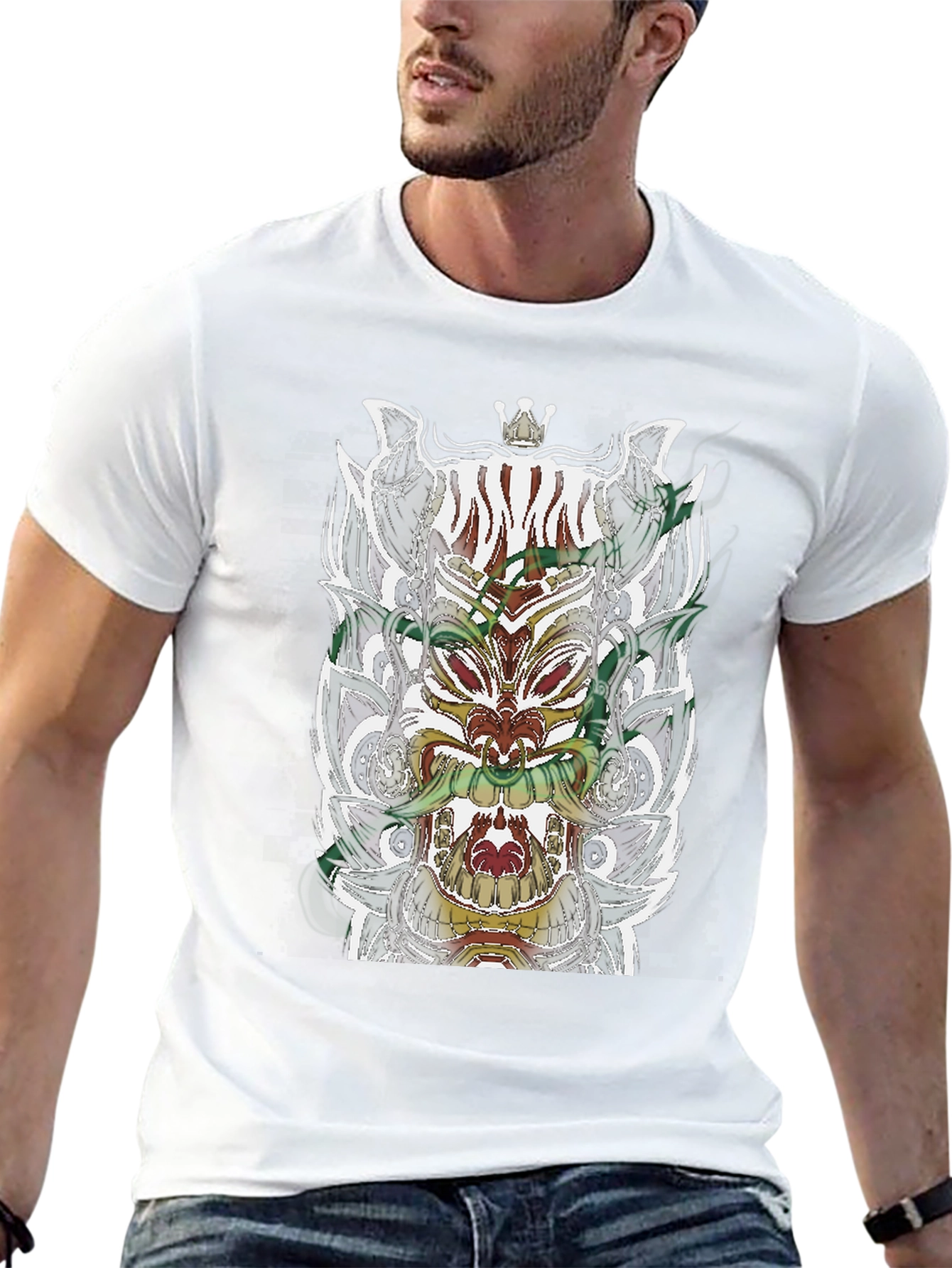 Black T-Shirt with Ornate Mask Graphic