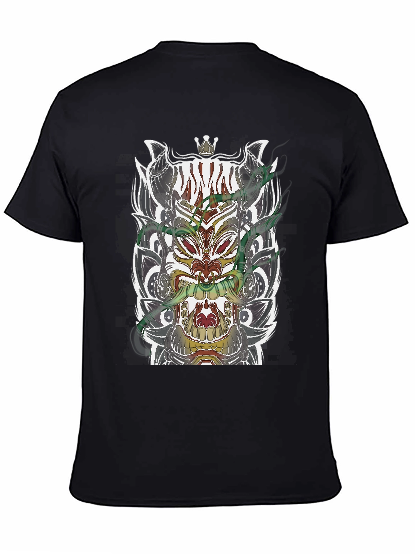 Black T-Shirt with Ornate Mask Graphic