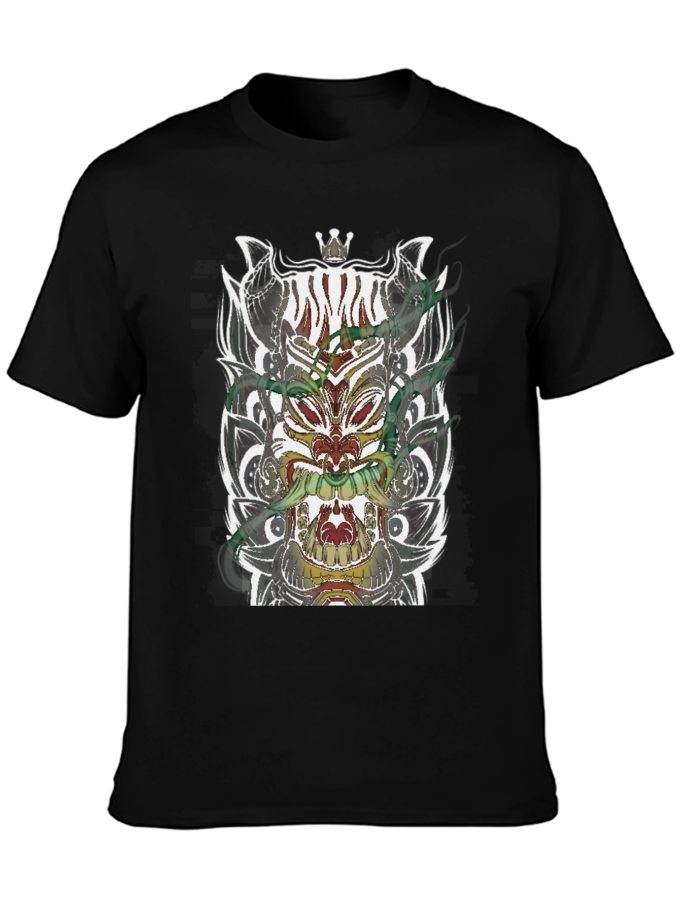 Black T-Shirt with Ornate Mask Graphic