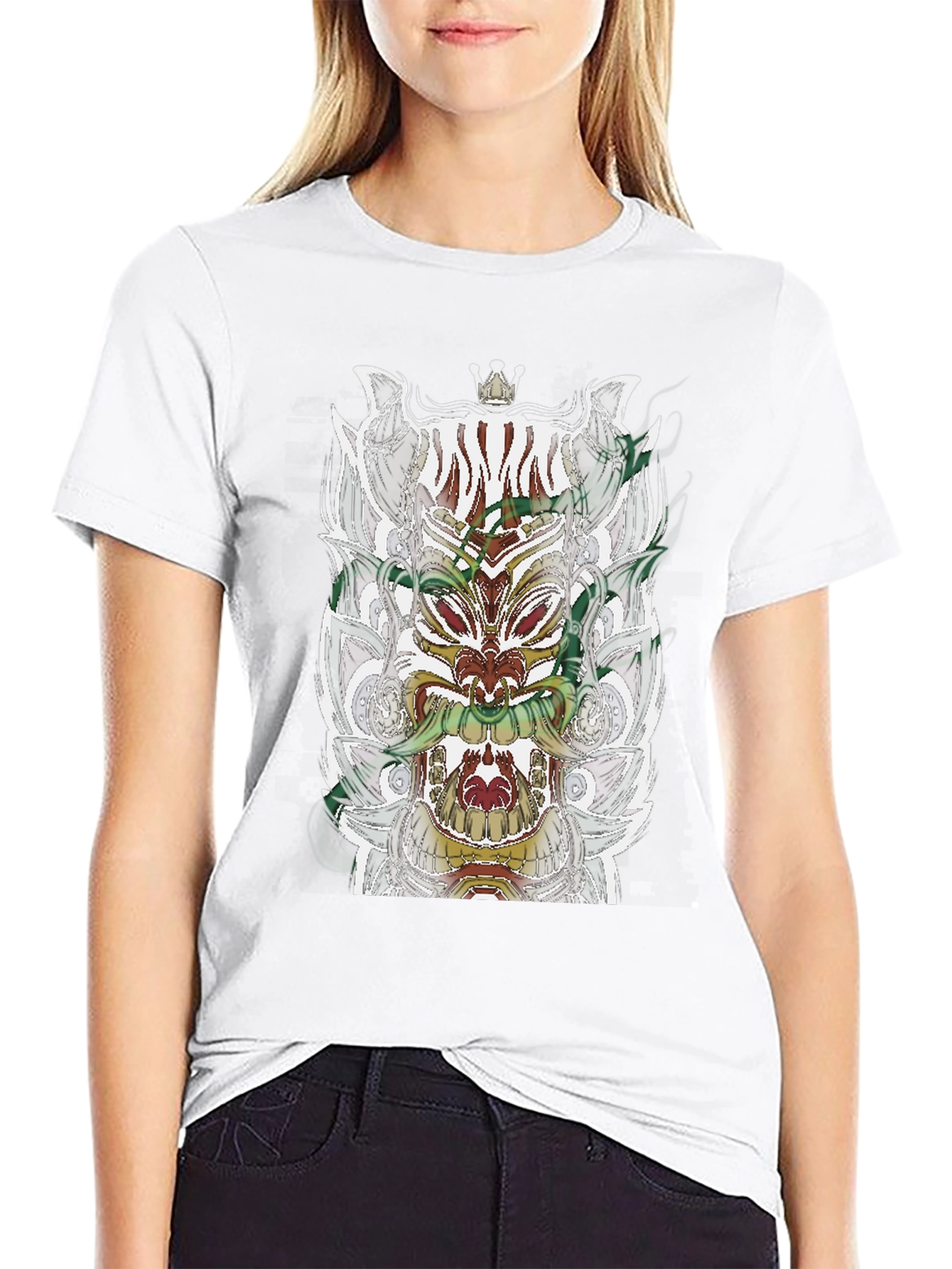 Black T-Shirt with Ornate Mask Graphic