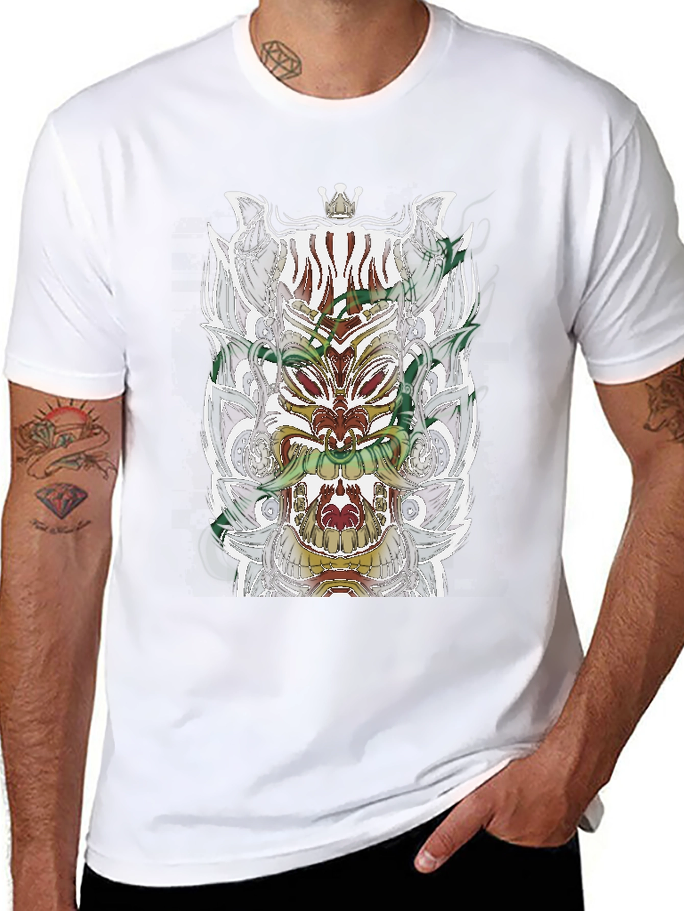 Black T-Shirt with Ornate Mask Graphic