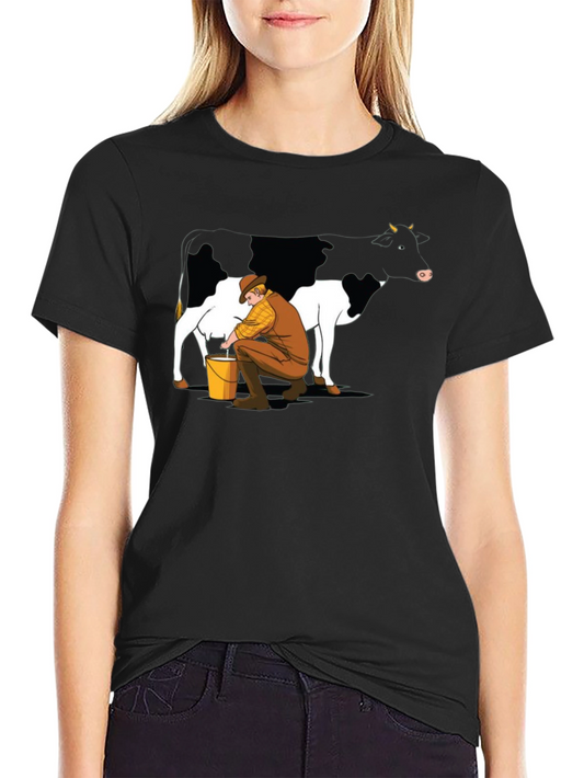 Cow Milking Graphic Tee - Black