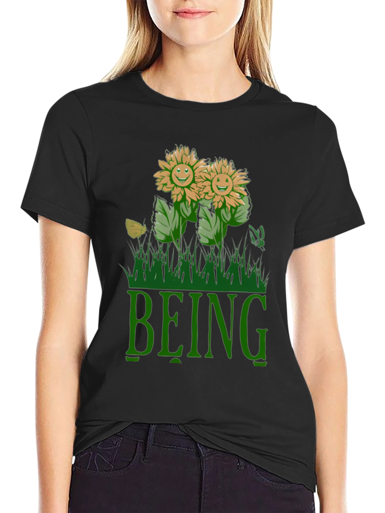 Being Happy Sunflowers Graphic T-Shirt