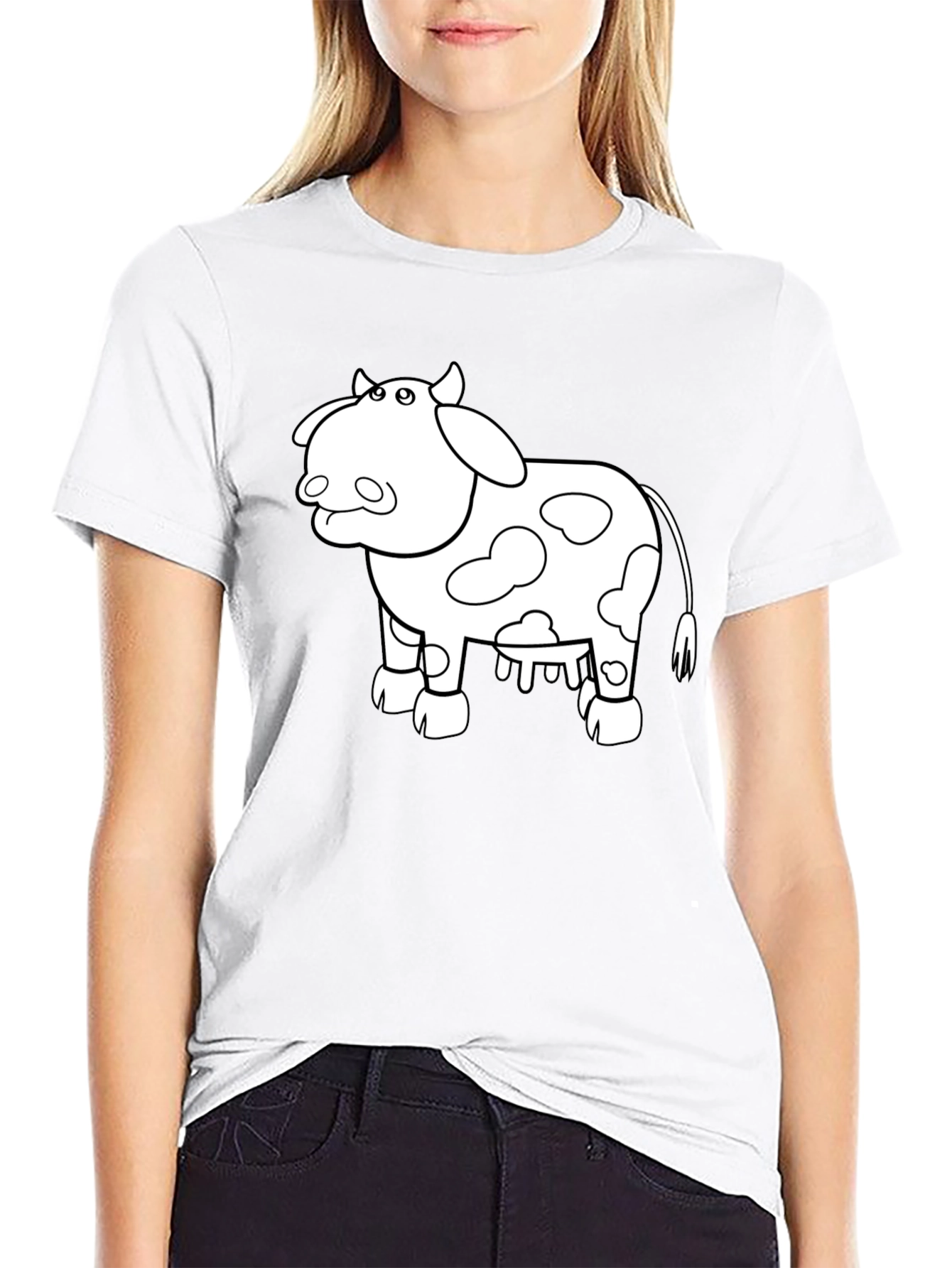 Cow Graphic Print T-Shirt - Casual Black Tee