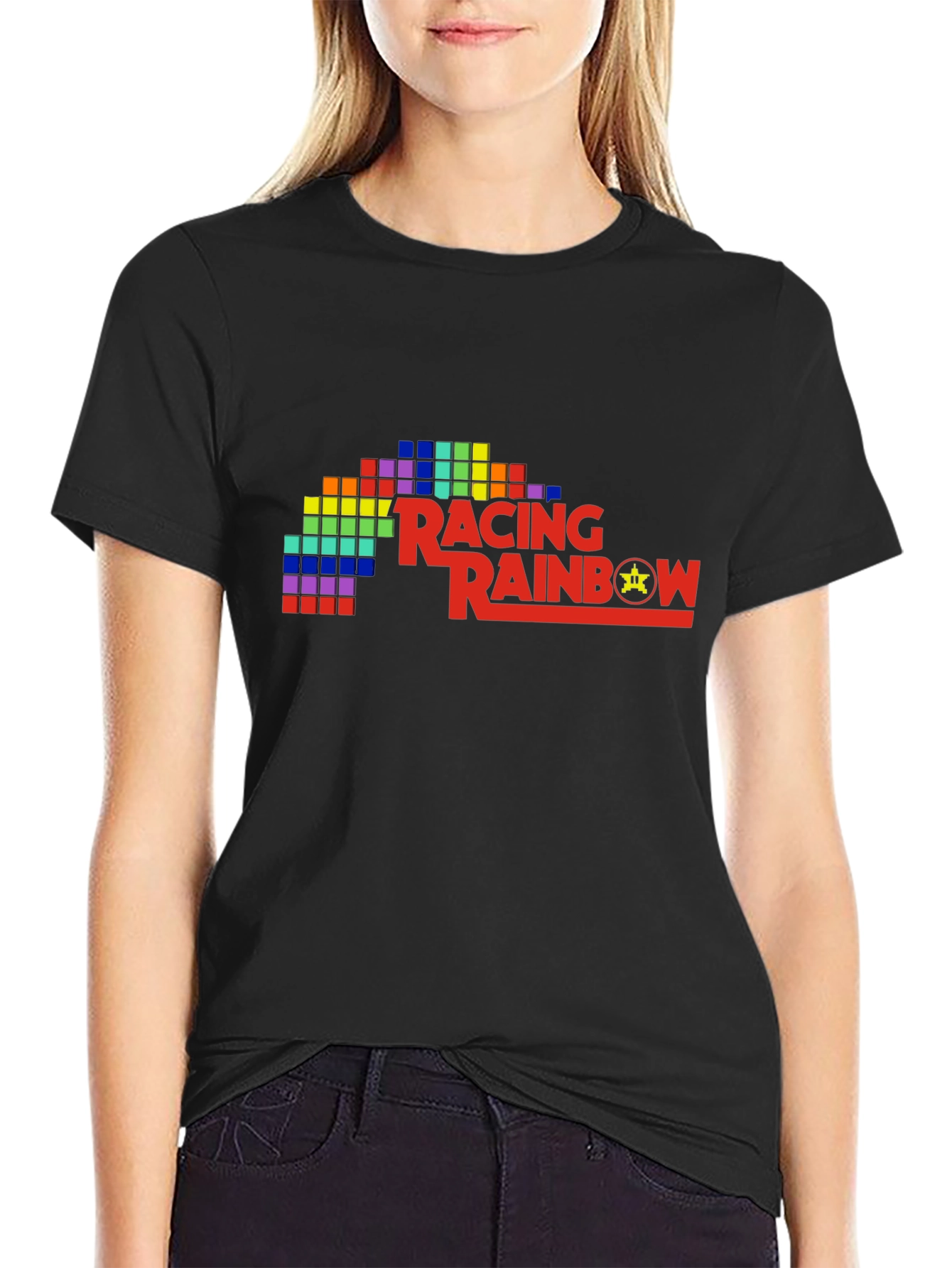 Retro Racing Rainbow Black T-Shirt