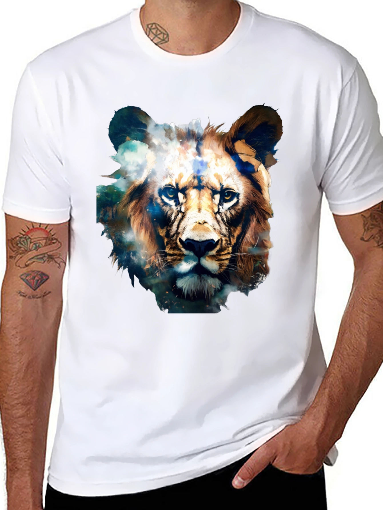 Lion Face Graphic Black T-Shirt
