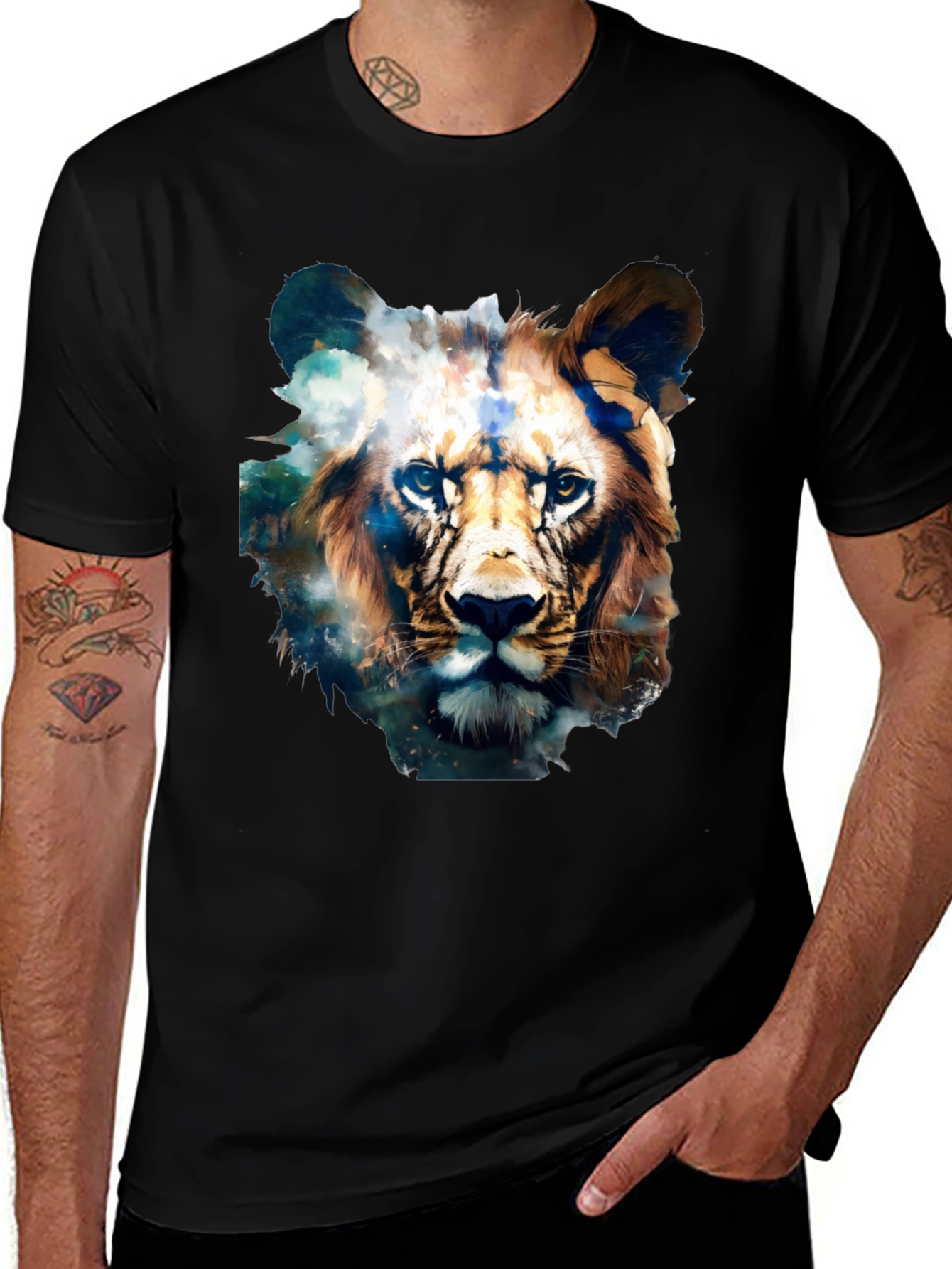 Lion Face Graphic Black T-Shirt