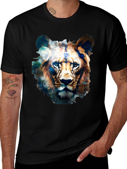 Lion Face Graphic Black T-Shirt