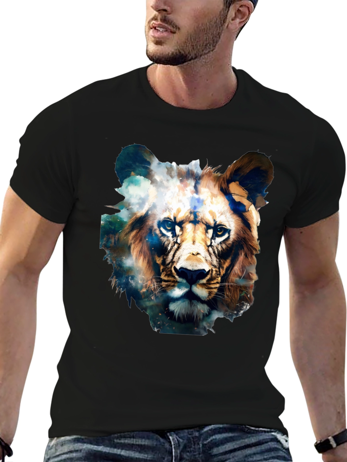 Lion Face Graphic Black T-Shirt