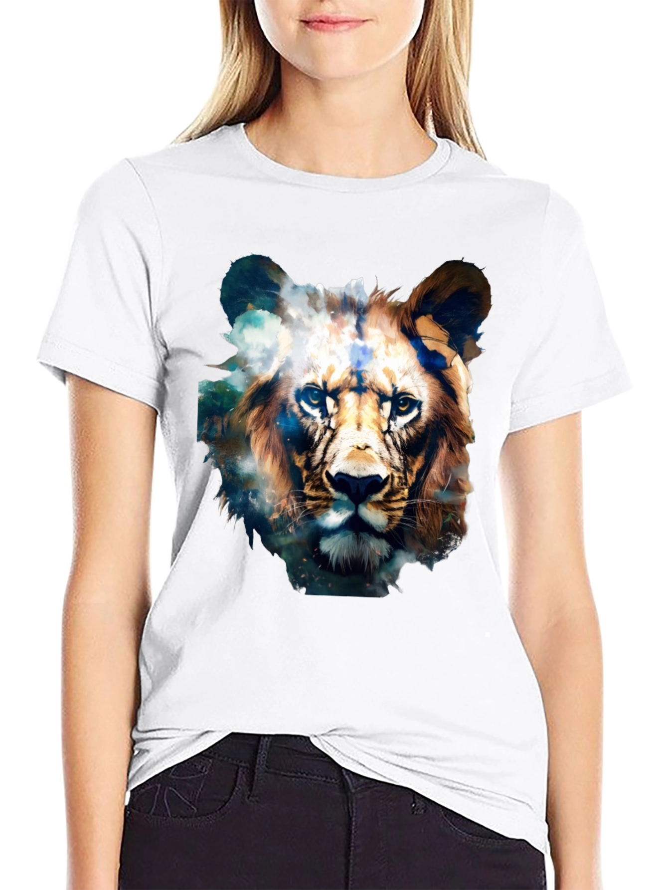 Lion Face Graphic Black T-Shirt