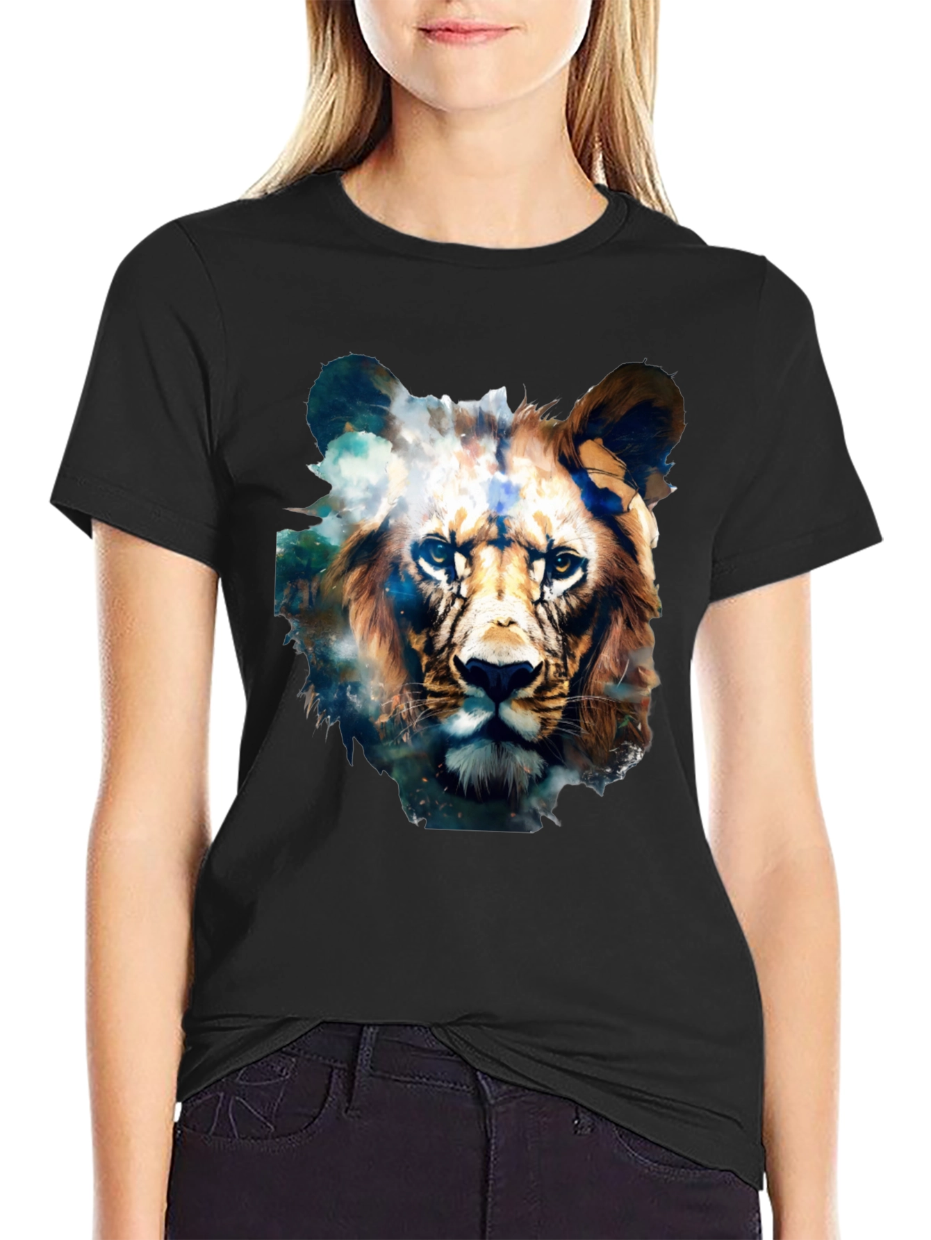 Lion Face Graphic Black T-Shirt