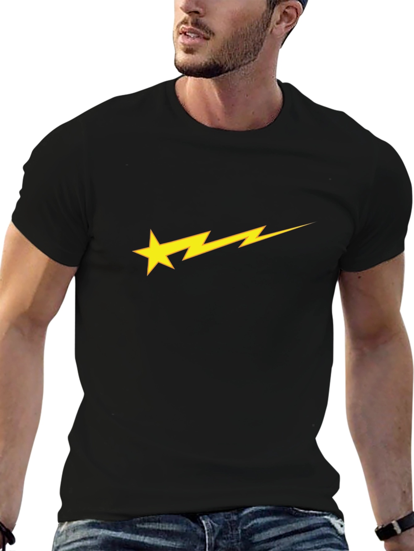 Star Bolt Graphic Black Tee - Stylish & Unique