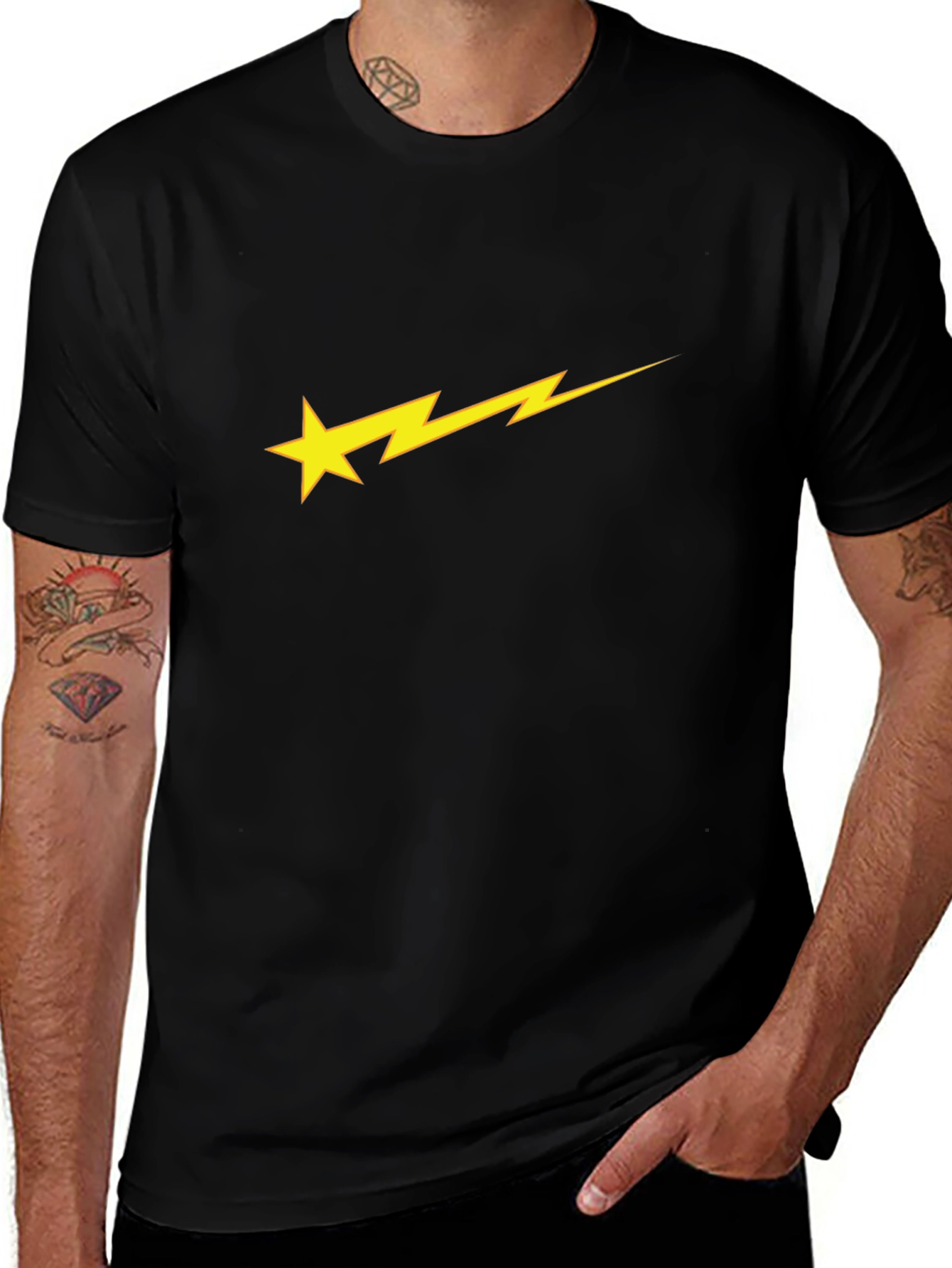 Star Bolt Graphic Black Tee - Stylish & Unique