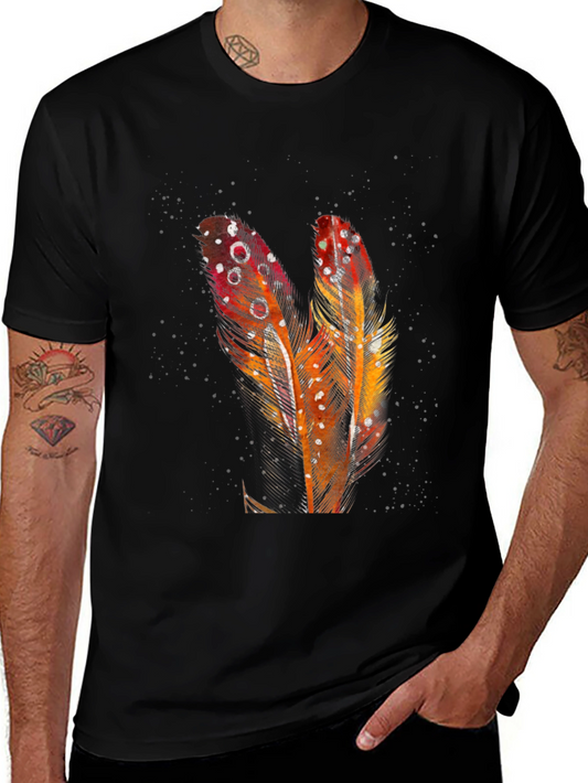 Feather Graphic Print Black T-Shirt