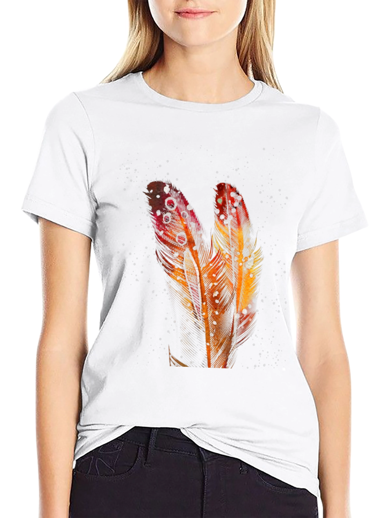 Feather Graphic Print Black T-Shirt