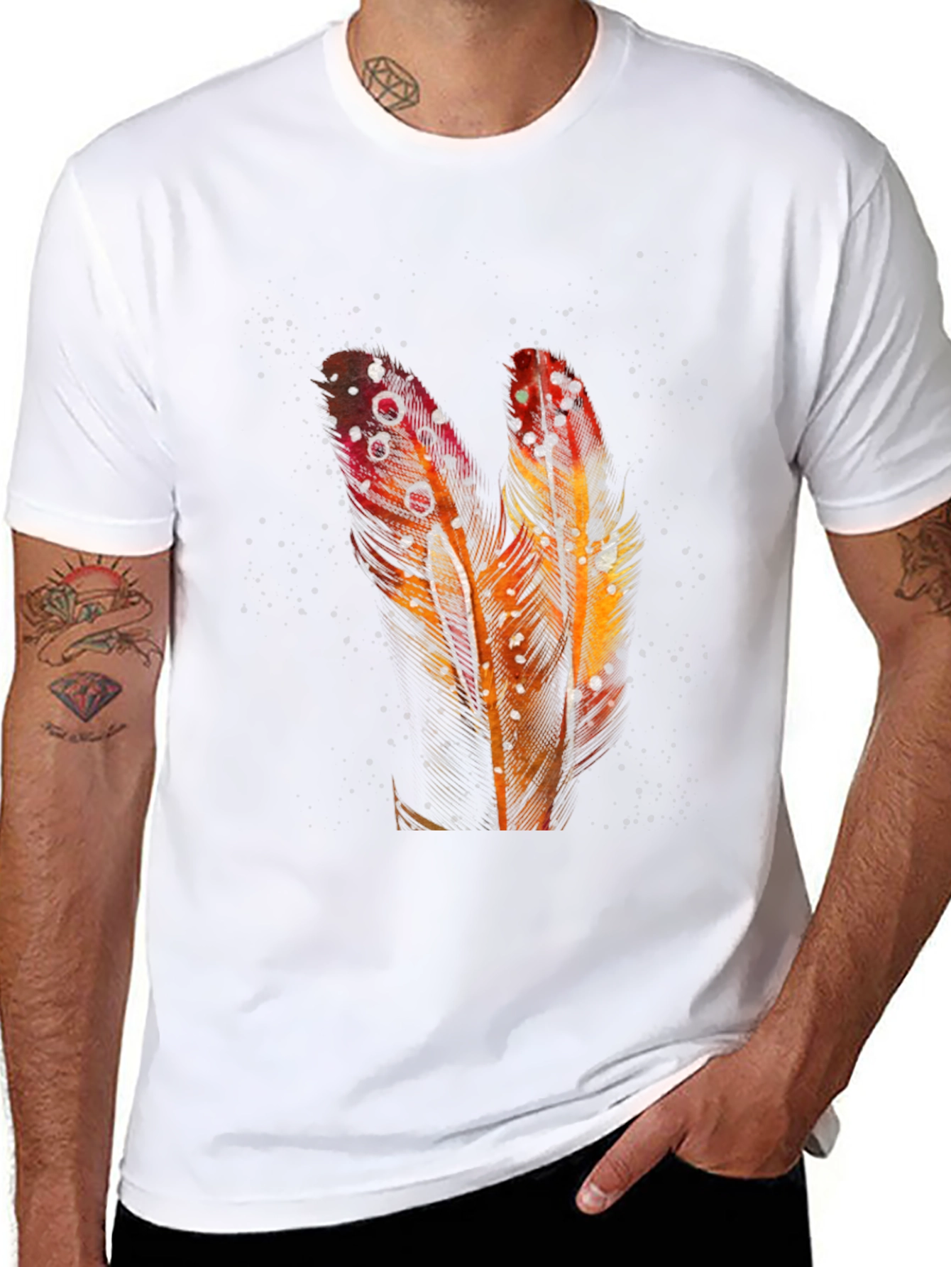 Feather Graphic Print Black T-Shirt