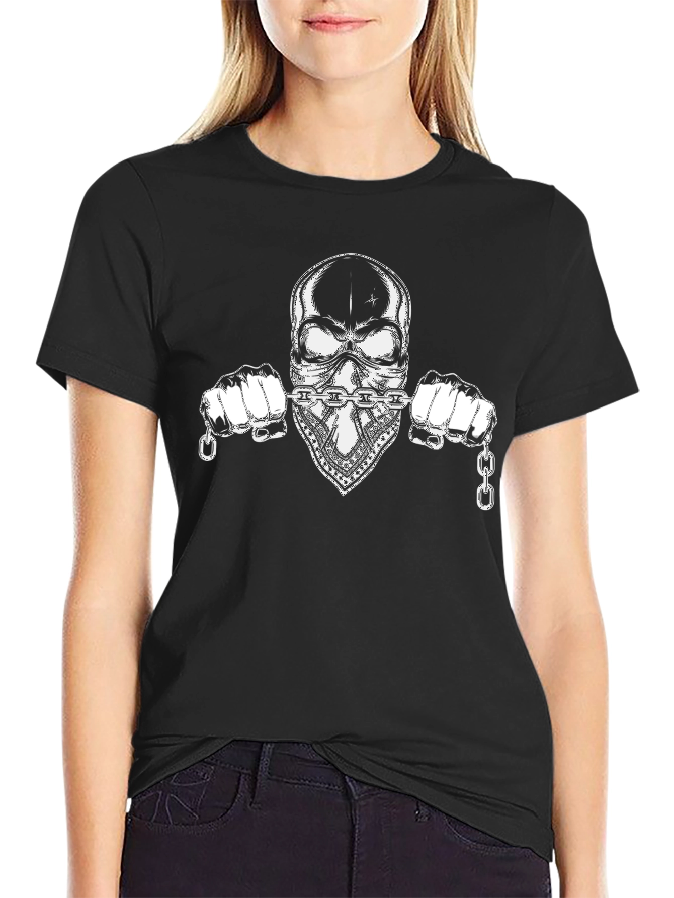Skull & Chain Graphic Black T-Shirt