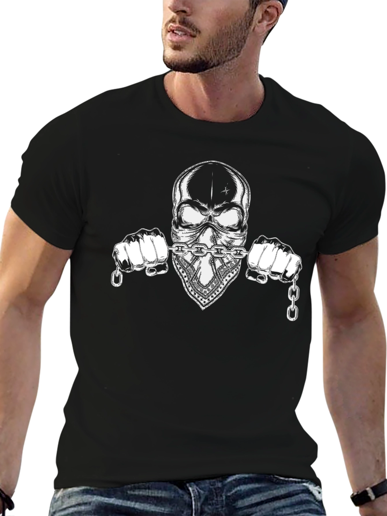 Skull & Chain Graphic Black T-Shirt