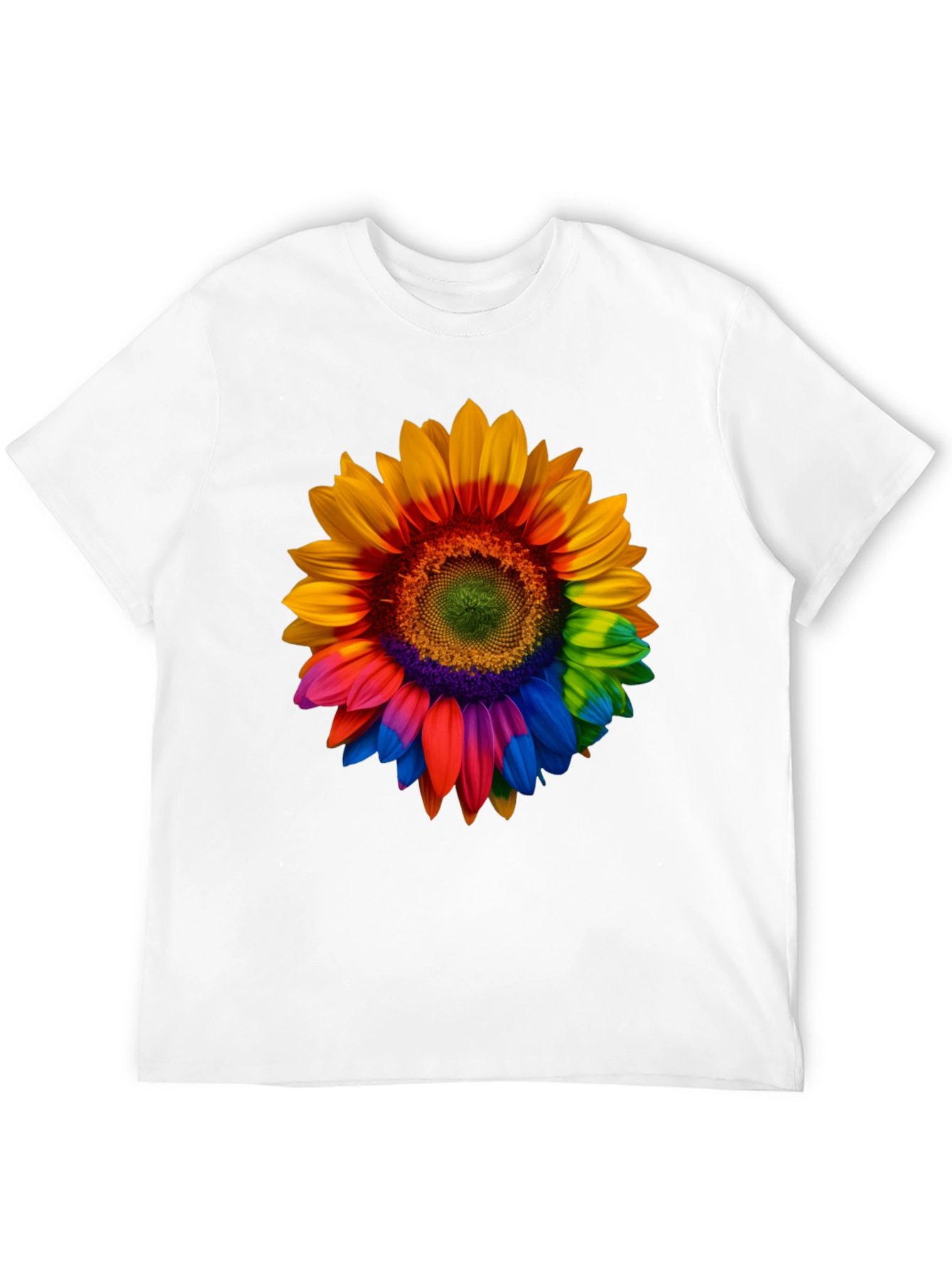 Rainbow Sunflower Graphic Tee - Black Cotton Comfort
